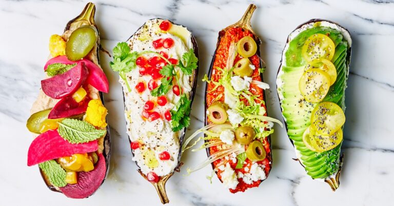 Lekker ramadan gerecht: gepofte aubergines met toppings