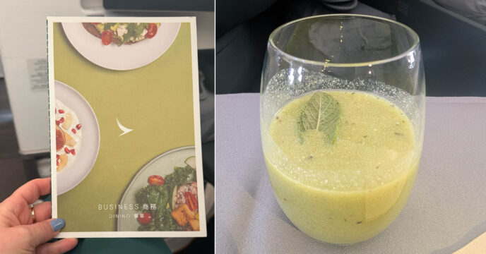 Business Class menu Cathay Pacific en drankje Cathay Delight