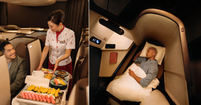 Cathay Pacific Business Class bed en service