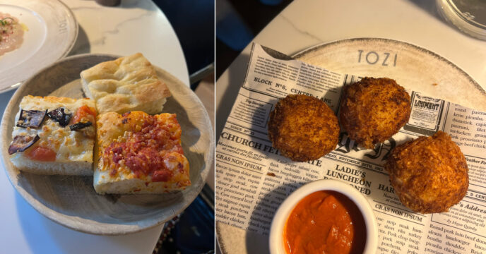 Focaccia en Kabeljauwpolpette bij TOZI Amsterdam