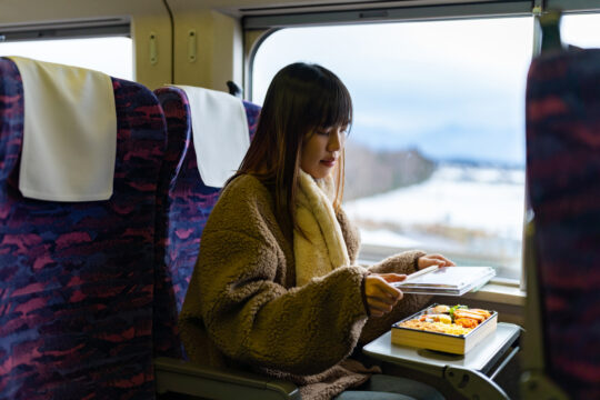 Japan-vrouw-eten-trein