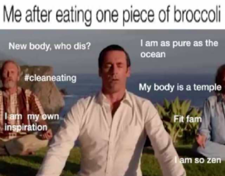 meme: me after eating one piece of broccoli