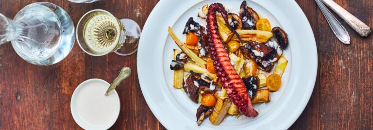 Recept: paddenstoelen met gegrilde octopus