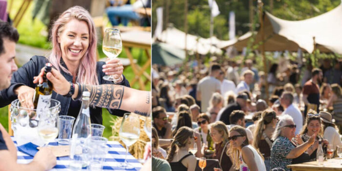 Gezellige wijnfeestje in het Amsterdamse Bos met blije mensen