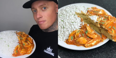 man-met-nasi-taart-rijst