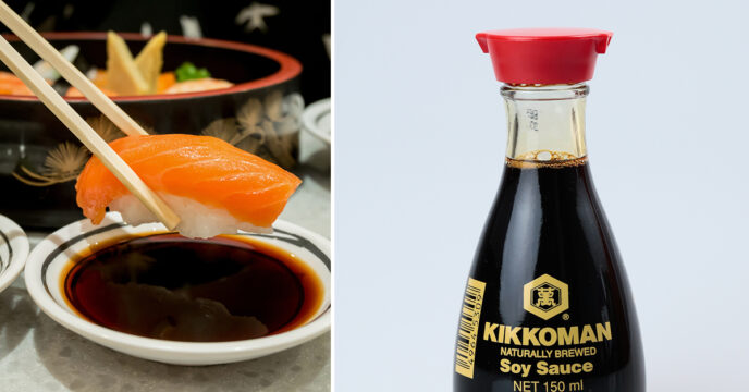 Flesje sojasaus en sushi